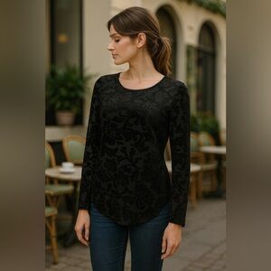 NWT Sundance Bella Grace Velvet Burnout Black Floral Top